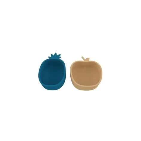 Kinderschüssel Ananas & Apfel, 2 Stück, Blau/Braun - OYOY