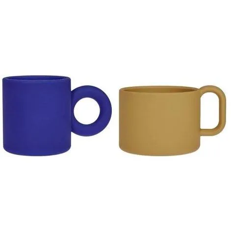 Nomu 2-piece children's mug, blue/mustard yellow - OYOY