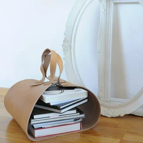 Leather carrier bag for wood & magazines - Fidea Design