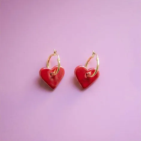 Creoles ceramic heart red - Claudia Nabholz