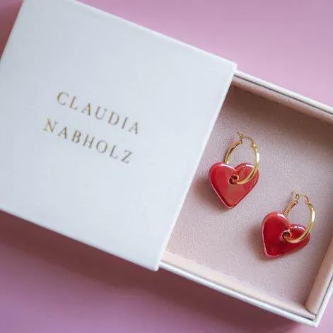 Creoles ceramic heart red - Claudia Nabholz